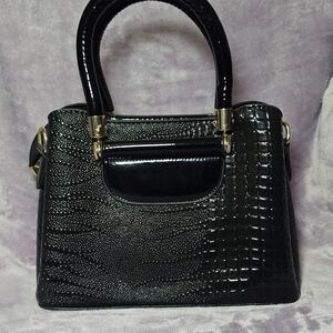 Elegant Black Crocodile-Embossed Handbag